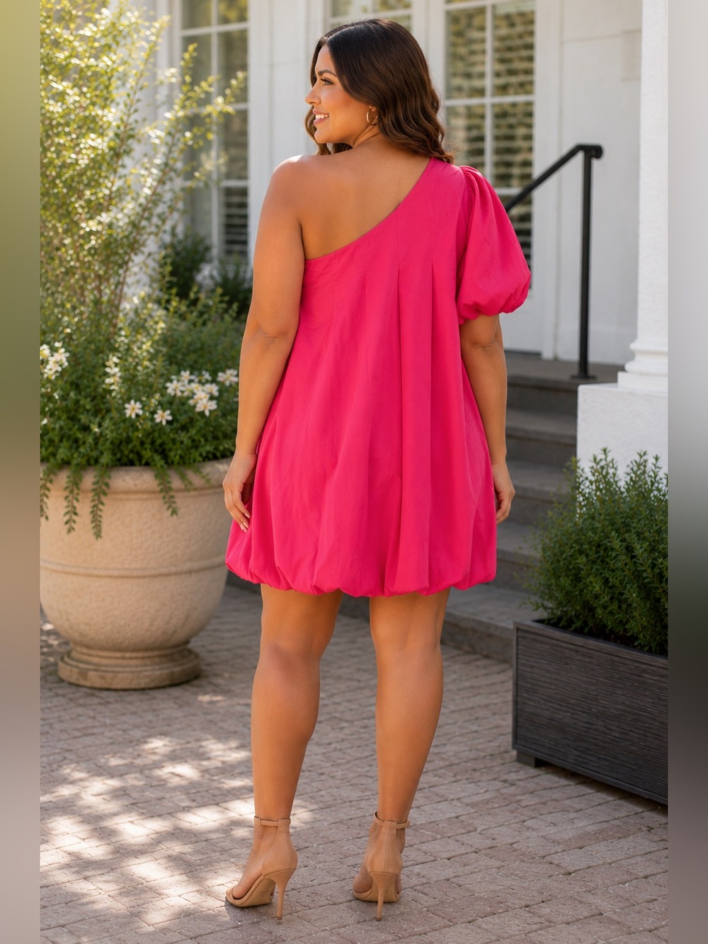 Sugarlips Loraine Bubble One Shoulder Mini Dress Pink XL - Picture 2 of 4
